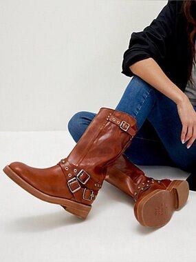 New Free People We The Free Janey Engineer Boots 8.5 Western Leather in Brown